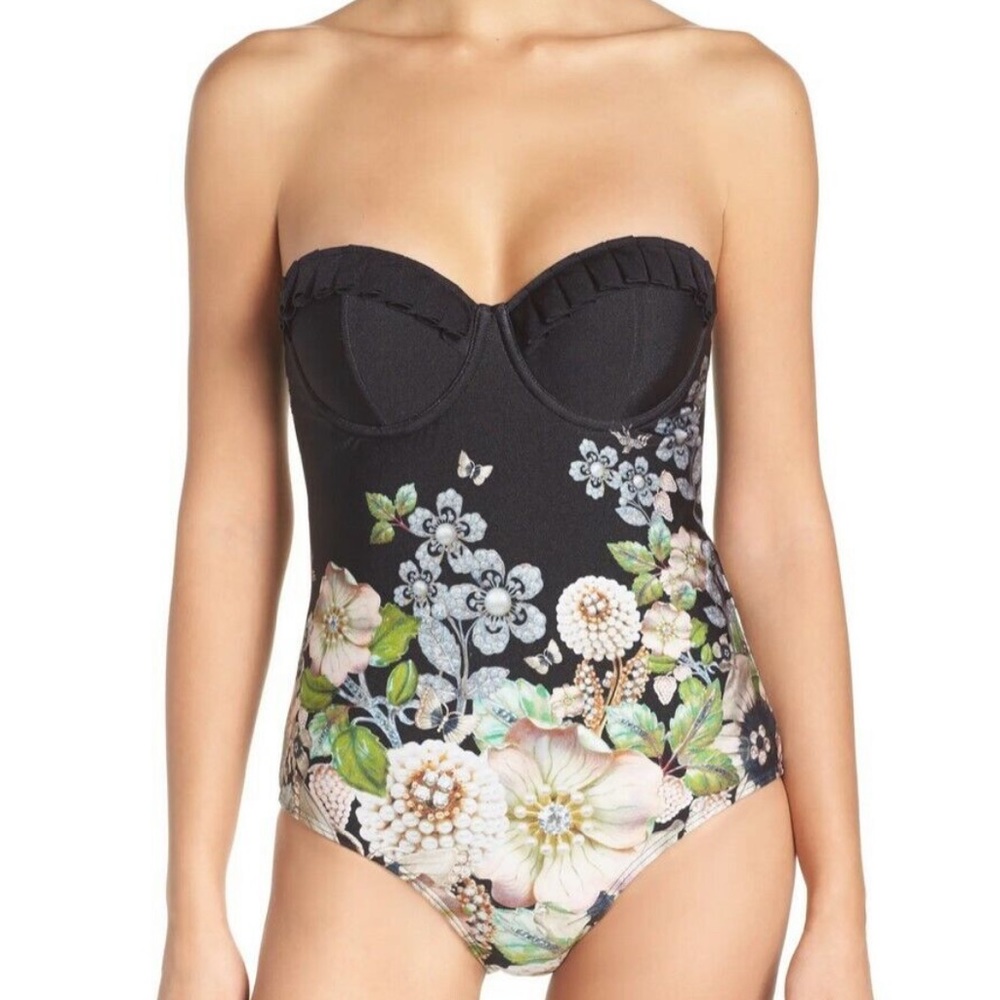 Ted Baker Gem Gardens butterfly pearl ruffle floral underwire bathing suit